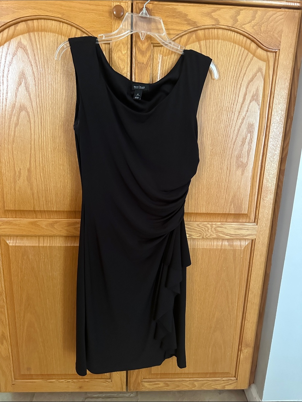 White House Black Market Black Sleeveless Draped Dress. Size 8.
